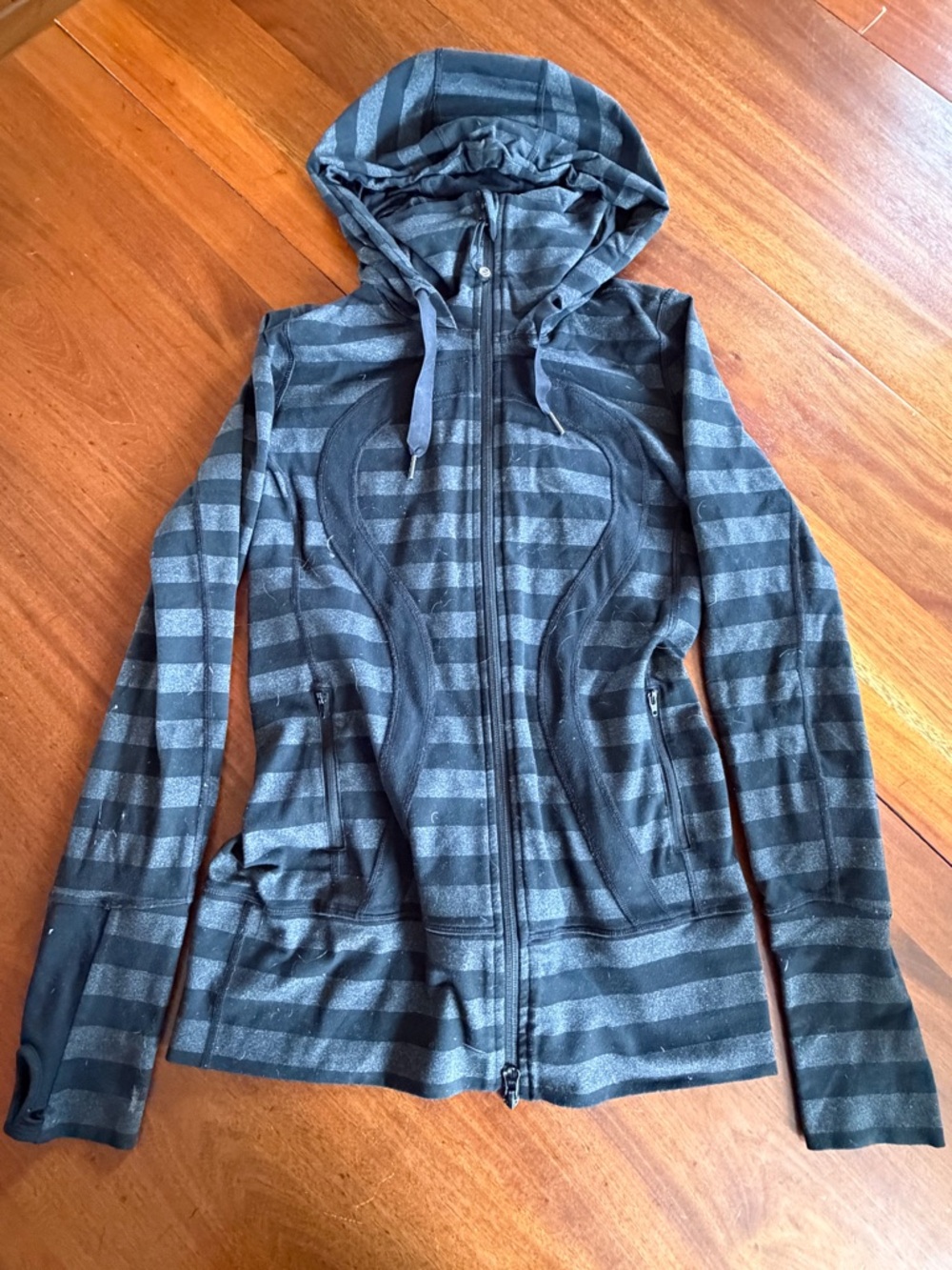 lululemon athletica Gray and Black Striped Hooded stride define Jacket